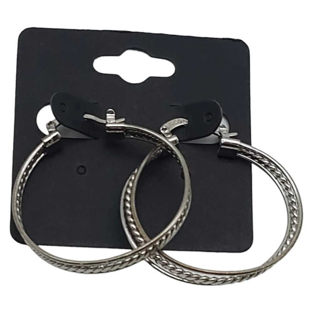 Vintage ATI CN Twisted Textured Hoop Earrings 1.5" Silver Tone N4